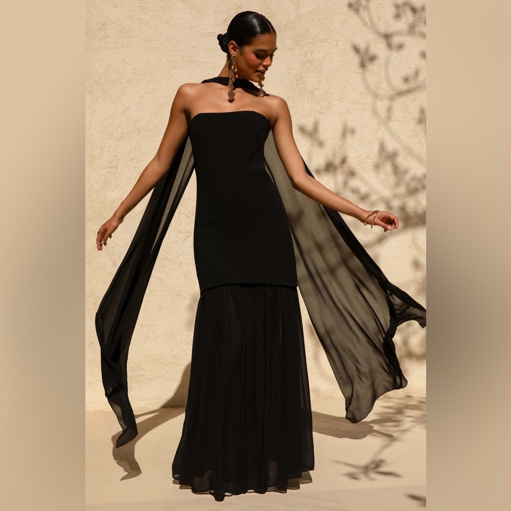 New Kylie | Black High-Neck Maxi Dress With Chiffon Skirt